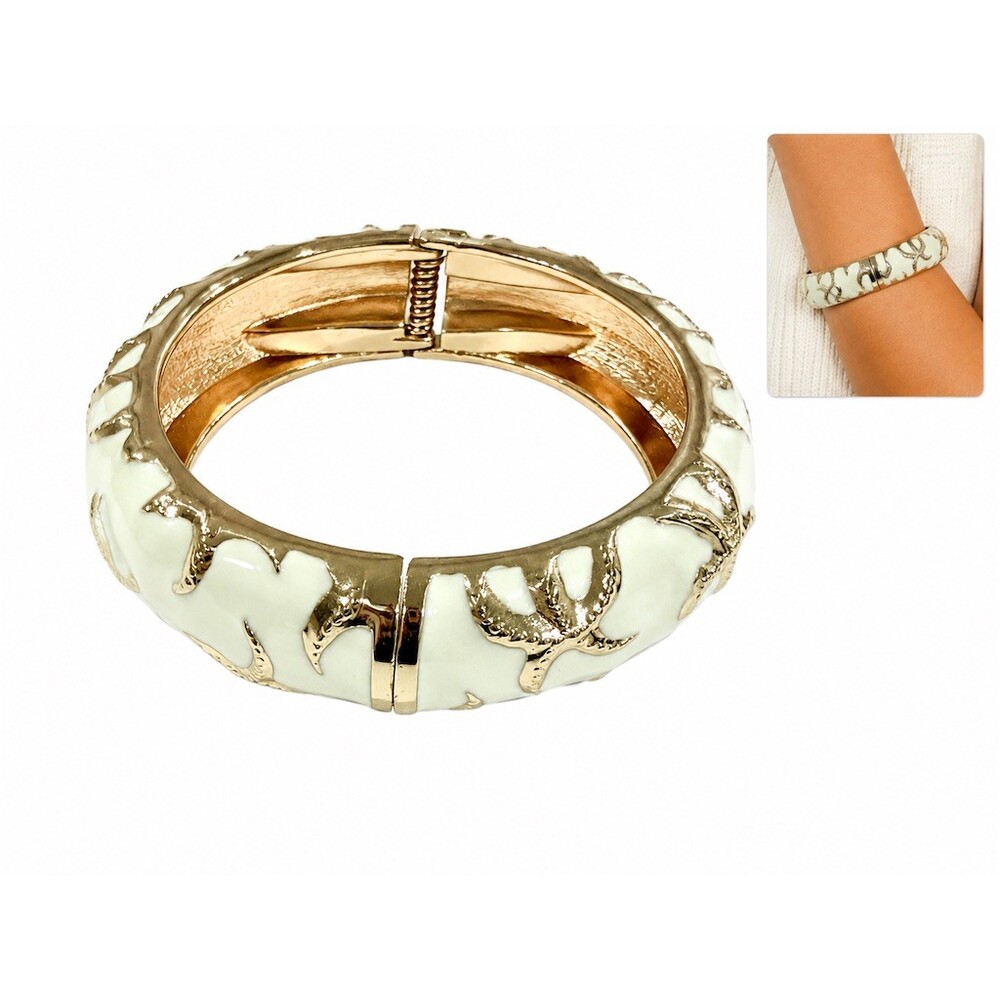 Bracelet clamper Enamel gold plated Starfish Bangle Nautical Beach mint ivory